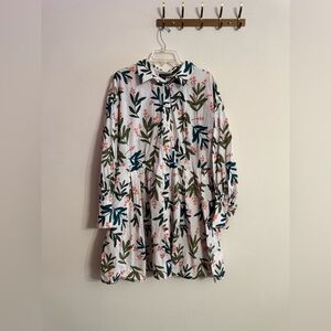 Eloquii Summer Pink Green Floral Print Dress Colorful Flutter Sleeve Sz 20 NWOT